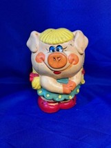 Vintage Handpainted Ceramic Girl Pig In Dress Piggy Bank - $18.69