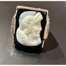 VICTORIAN 14K WHITE GOLD AGATE WARRIOR CAMEO SIGNET RING SIZE 6 SKY - $896.01