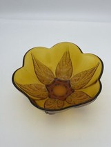 Anchor Hocking Renaissance Amber Glass Beaded Leaf Design Footed Bowl 7.5” MCM - £24.95 GBP