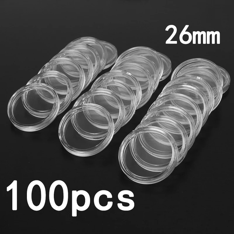 House Home 100PCS A Box Clear 26mm Round A Boxed Holder Plastic Storage Capsules - £19.65 GBP