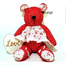 VTG Handmade Wamsutta Hallmark Cloth Bear Plush 18 Inch Valentines Red Hearts - £11.38 GBP