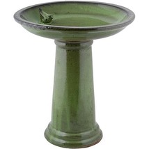 Green Ceramic Outdoor Garden Birdbath - 16-inch Diameter - $232.99