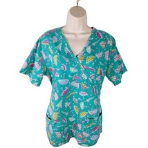 Carol&#39;s Scrub Women&#39;s Scrub Top Size Small Umbrella Heart Print Teal - €19,45 EUR