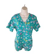 Carol&#39;s Scrub Women&#39;s Scrub Top Size Small Umbrella Heart Print Teal - $431.36 MXN
