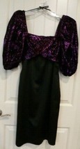Vintage Jeffrey Barr Dress Black and Purple Size 6? Made in USA - $24.74