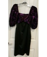Vintage Jeffrey Barr Dress Black and Purple Size 6? Made in USA - $33.83 CAD