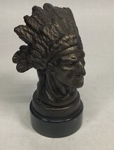 Bronze Native American Statue Paper Weight W/ Marble Base - 6.25”H - $34.64