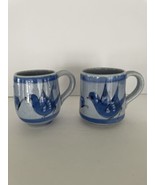 Pair of Tonala Pottery Blue Bird Coffee Cups Mugs  Artist Signed Mexican... - $23.76