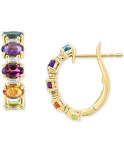 1.20 Ct Oval Cut Lab-Created Multi-Color Hoop Earrings IN 14K Yellow Gold Plated - £103.56 GBP