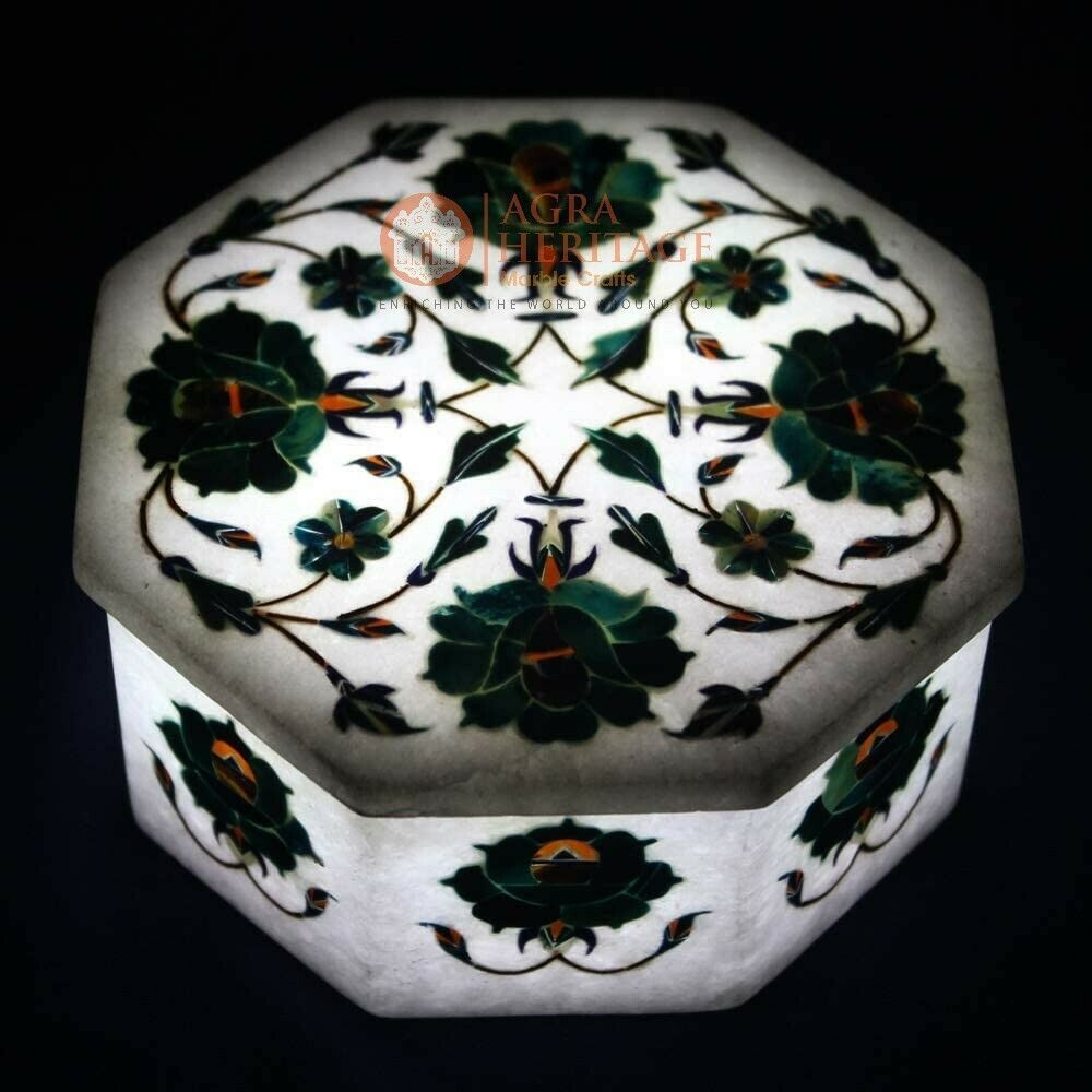 4"x4"x2" Personalize Box Turquoise Inlaid Marquetry Floral Art Christmas Gift Item image 4