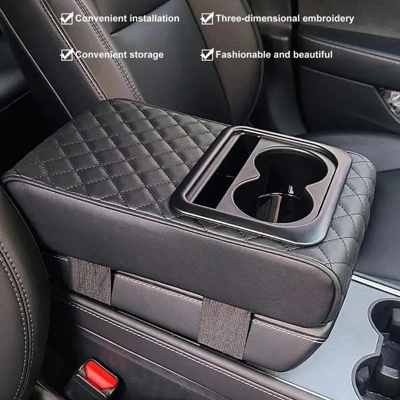 1pcs black PU Leather Car Armrest Mat Center Console Arm Rest Protection Cushion - £16.54 GBP+