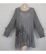 Adore 2X Gray Boho Feminine Modest Mixed Lace Woven Lined Fabric Long Tunic Top - $19.80
