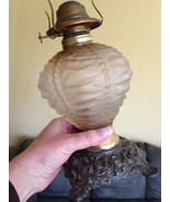 Pittsburgh Brass &amp; Glass 12&quot; SILK Oil Lamp Base Satin Font Beaded Pale S... - £31.28 GBP