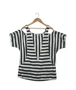 Soft Surroundings Tunic Top Womens Large White Gray Linen Stripe Beach Coastal - $25.73