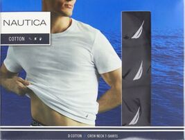 3 GENUINE NAUTICA MENS COTTON BLACK CREW-NECK S M L XL XXL T-SHIRTS UNDE... - $28.90