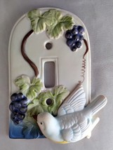 Vintage TAKAKASHI Bird and Grapes Domed Ceramic Single Light Switch Plat... - $365.56 MXN