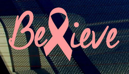 Breast Cancer Awareness Believe Pink Ribbon Car Vinyl Decal Sticker 14&quot; Inches - £10.21 GBP