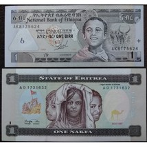 2 Bank Notes from Bank of Ethiopia &amp; Eritrea, Uncirculated - £1.53 GBP