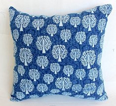 Traditional Jaipur Indigo Cushion Cover 16x16, Block Print Fabric Indian Pillowc - £7.98 GBP