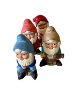 Hand Painted Ceramic Gnome Lot of Four Garden Theme Eyelashes Cute Indoo... - $276.80 MXN
