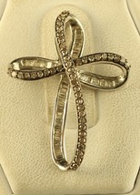Vintage Sterling Silver STS 925 Round &amp; Baguette ct Diamond Knot Cross Pendant - £75.17 GBP