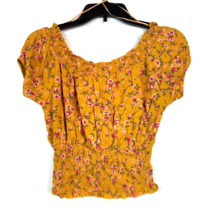 Self Esteem Women XS Golden Glow Yellow Floral Smocked Crop Top NWT T89 - £15.32 GBP