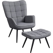 Modern Accent Chair With Ottoman Set Casual Fabric Arm Chair With Footrest,Gray - £185.63 GBP