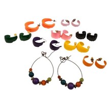 Vintage 80s 90s Lot Of 9 Colorful Chunky Hoop Pierced Earrings Metal And Acrylic - $19.26