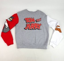 Tom Jerry Mens Sweatshirt XS Pullover Crew Neck Gray White Red Long Sleeve  - £17.04 GBP