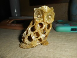 Vintage India Hand Carved Natural Soapstone Figurine Owl - Owlet Inside - £8.68 GBP