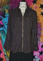 Dark Cheetah Leopard Animal Print Jacket Cardigan~M L~Zippered Cotton To... - £9.79 GBP