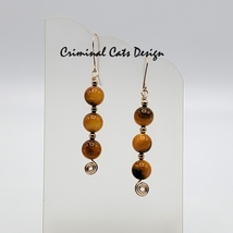 Amber Mother of Pearl Earrings with Gold Spacers, Handmade 