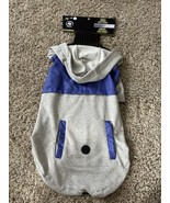 silver paw dog sweater Gray Blue Pockets Hooded Bungee Cord Size Large - $341.13 MXN