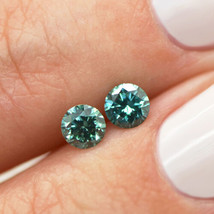 Round Diamonds Pair Fancy Green Enhanced VS2/SI1 Loose 3.65 MM Each 0.41 TCW - £300.68 GBP