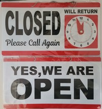 Business Sign OPEN CLOSED with RETURN CLOCK Store Signs 11.5&quot; x 6&quot; Red Trim - £2.71 GBP