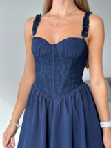 Summer Mini Lace A Line Party Dress Navy Boning Bodycon Corset Dress Casual - £62.95 GBP