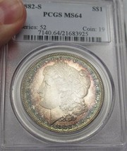 1882-S Silver Morgan Dollar Semi-PL Cameo Album Toning PCGS MS64 SAM85 - £376.59 GBP
