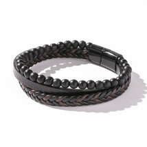 Trendy 2021 Leather Wrap Bracelets Bangles for Men Male Hippop Rapper Casual Jew - £8.65 GBP