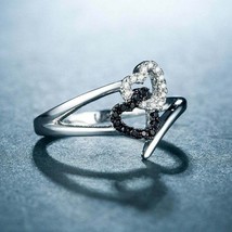 1Ct Round Black Diamond Opan Dobule Heart Engagement Ring 14K White Gold Finish - £155.08 GBP