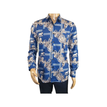 Men Sports Shirt by DE-NIKO Long Sleeves Fashion Print Soft Modal DSA125 Navy image 8