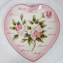 LOVE Amour Heart Collector Plate Ceramic 10x10 Inch Pink Roses - $16.83