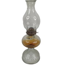 Vintage Kerosene Oil Table Lamp Eagle Burner Molded Pressed Glass with Chimney - £17.43 GBP