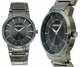 NEW Rousseau 9413 Men&#39;s Flury Silver Indices Gunmetal Case Wide Band Watch manly - £20.42 GBP