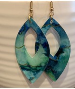 Blue and Green Handmade Resin Earrings - £9.38 GBP