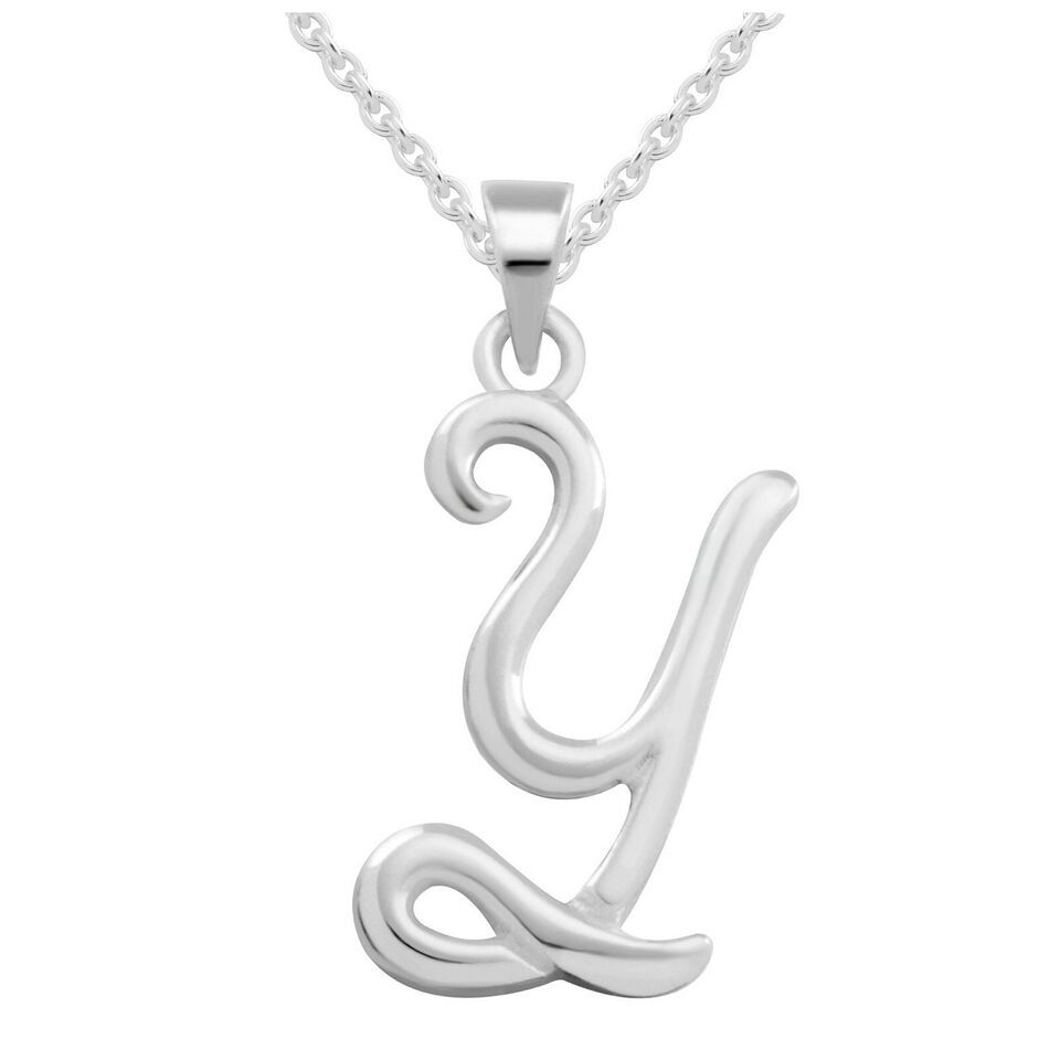 Letter Y Charm Necklace 14K White Gold Plated Silver Capital Initial A-Z... - $37.39