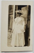 Lovely Woman Posing at Storefront in Bright Suit RPPC Postcard R2 - £10.20 GBP