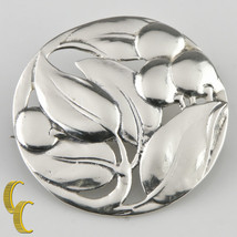 Sterling Silver Round Repousse Brooch w/ Leaves and Berries - $124.74
