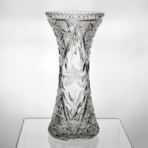 American Brilliant Cane &amp; Jasmine Cut Corset Vase, Antique ABP Glass c.1... - $50.00