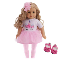 Unicorn 4-piece Outfit Dk Pink Shoes Dress Bow Tights fits American Girl... - $12.86