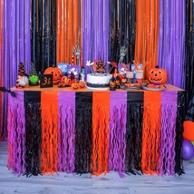 Halloween Party Decorations 4 Pack Orange Purple And Black Wavy Metallic Tinsel  - £26.90 GBP